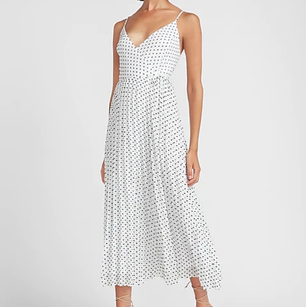 Express Polka Dot Pleated Wrap Midi Dress